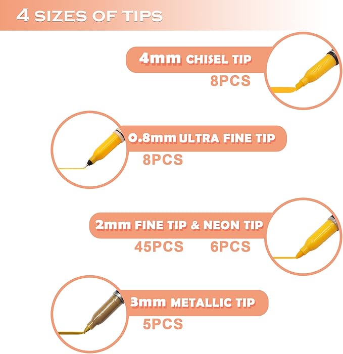 TOWON Permanent Markers 72 Assorted Colors - Waterproof Colored Pens Set 45 Fine Tip, 8 Ultra Fine, 8 Chisel Tip, 6 Neon, 5 Metallic Markers Home Office School Supplies for Kids, Adults Coloring