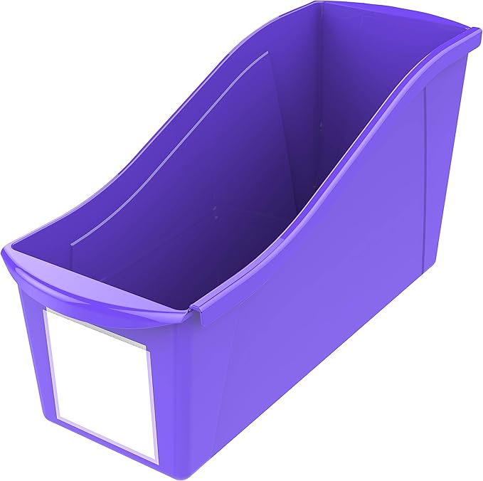 Storex Large Book Bin, Interlocking Plastic Organizer for Home, Office and Classroom, Purple, 6-Pack (71117U06C)