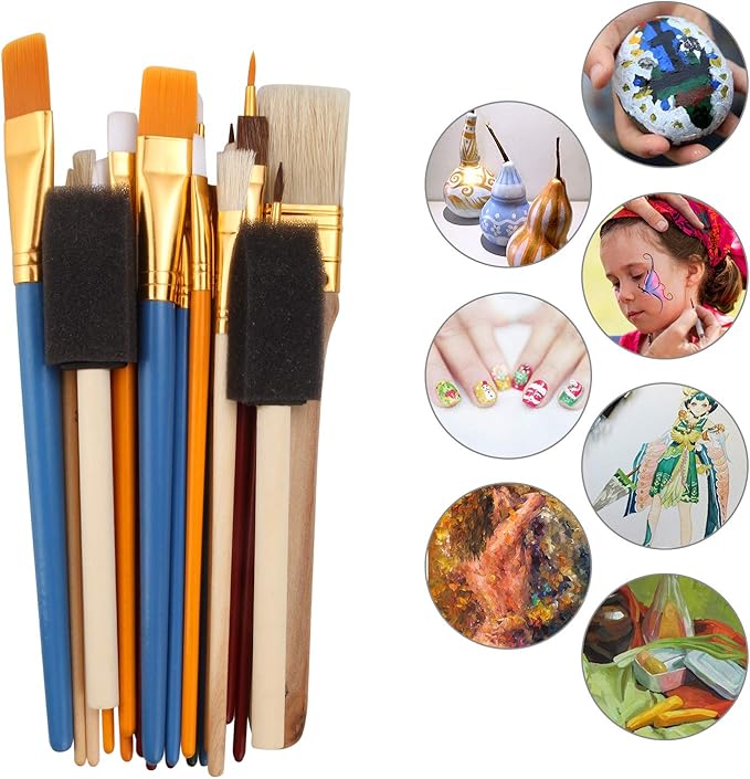 25 PCS All Purpose Paint Brush Set, Beginner, Paint, Craft, Multiple Mediums, Classroom - Assorted Paint Brushes Great with Acrylic, Oil, Watercolor, Gouache, Tempera Paints