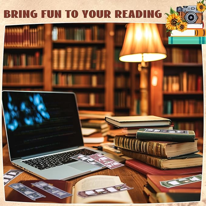 150 Pcs Book Tracker Bookmarks Bulk 6.3 x 1.97 Inch Bookshelf Design Bookmarks Paper Book Tracking Bookmark Double Sided Reading Page Markers for Book Lovers Students School (Vintage)