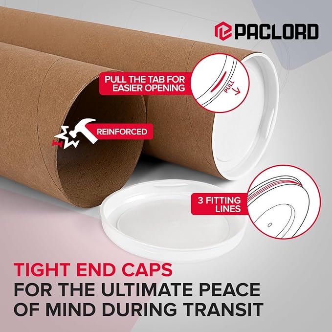 4" x 48" Reinforced Kraft Paper Mailing Tube, Pack of 1 Tube with 2 Caps – Secure USPS Approved Poster Tube – Made in USA Cardboard Tube for Shipping and Storing Posters, Prints, Artwork, or Documents