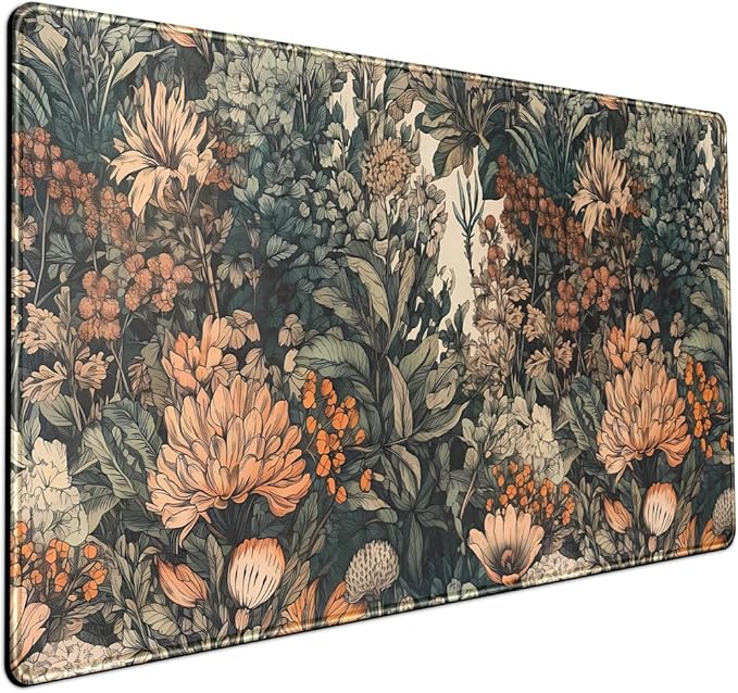 Boho Aesthetic Desk Mat Wildflowers Large Mouse Pad Gaming Desk Pad, XXL Keyboard Mat Full Desktop Women Office Desk Accessories with Stitched Edges Anti-Slip Funny Deskpad, 31.5 X 15.8 in