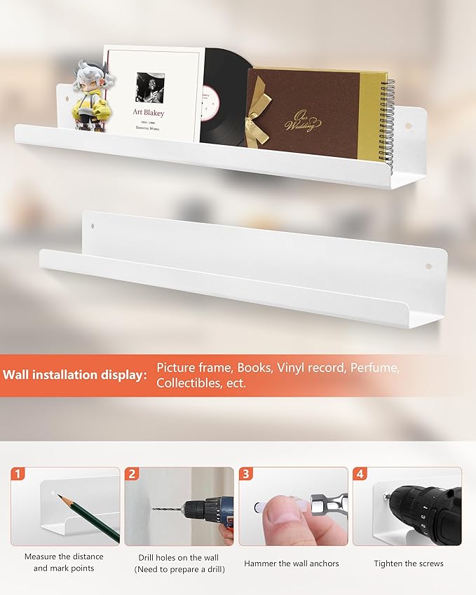 Magnetic Book Shelf for Whiteboard, Reusable Metal Magnetic Bookshelves with Strong Adsorption Capacity, 2-Pack 17'' for Classroom Whiteboard Office & Fridge Storage, Holds up to 12.5 lbs