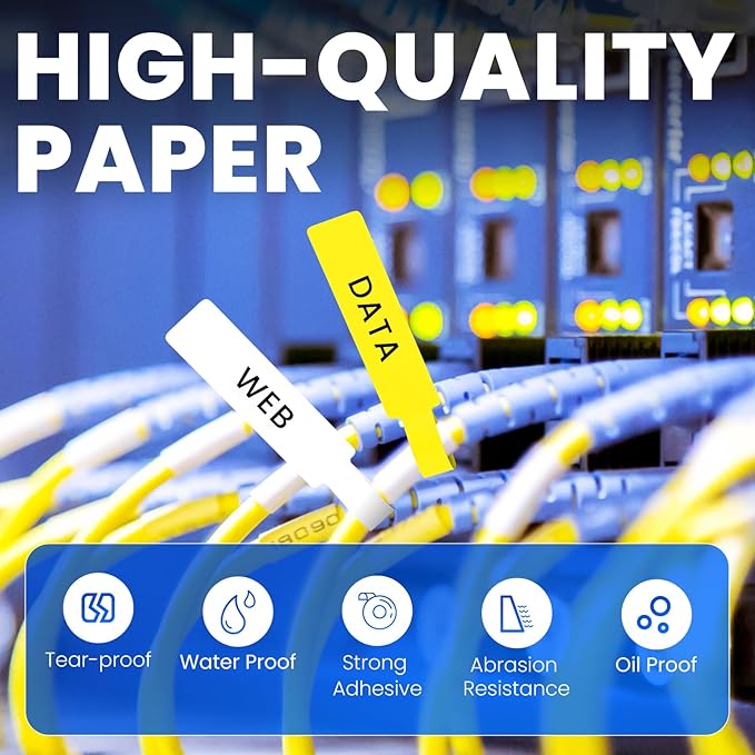 Clabel Printable White Cable Labels 6 Rolls of Thermal Self-Adhesive Paper Labels Tape, 25x78mm (1"x3") 100 Sheets Per Roll, Black Print on White Sticker Tags Durable