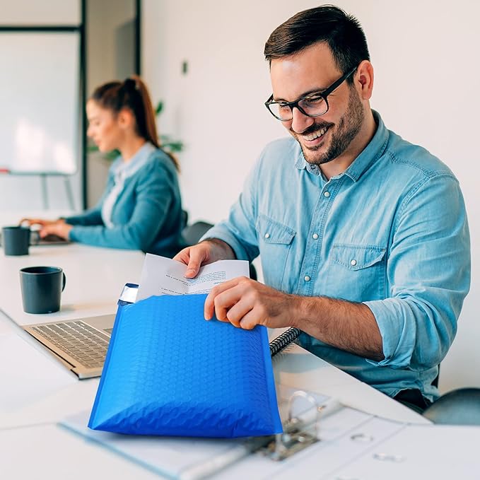 UCGOU Bubble Mailers 8.5x12 Inch Blue 25 Pack Usable Size 8.5x11 Poly Padded Envelopes #2 Medium Mailing Opaque Packaging Postal Self Seal Waterproof Boutique Shipping Bags for Clothes Makeup