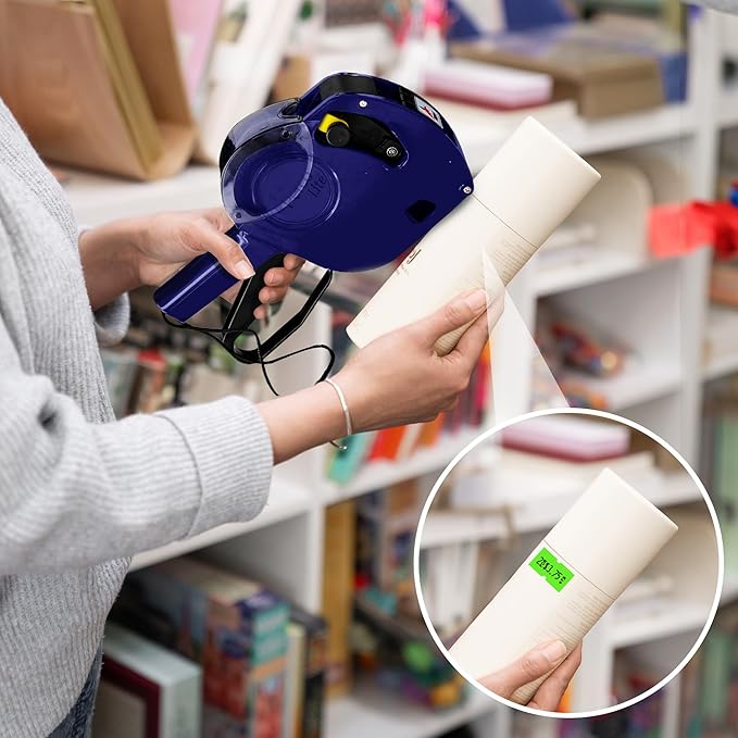 Perco Lite 1 Line Price Gun with Labels Kit - Includes 3 White Rolls, 3 Fluorescent Green Rolls, 2 Ink Rollers, 1 Ink roll and Labels Pre-Loaded