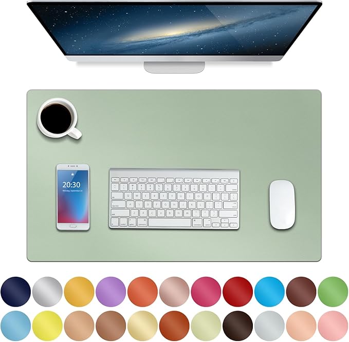 Boutilon Leather Desk Pad 24"x 14" Non-Slip Mouse Pad,Office Desk Mat,Waterprooft PU Leather Desk Blotter,Desk Pad Protector,Desk Writing Pad for Home Office Decor (S-Green)