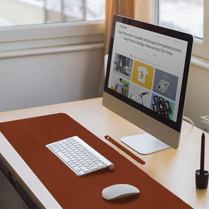 ‎Boutilon Leather Desk Pad 24"x 14" Non-Slip Mouse Pad,Office Desk Mat,Waterprooft PU Leather Desk Blotter,Desk Pad Protector,Desk Writing Pad for Home Office Decor (S-Brown)