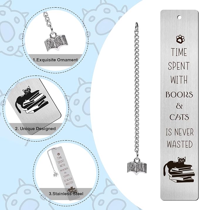 Cat Metal Bookmarks Gifts - 2Pcs Unique Kitten Bookmark for Women Pretty Bookmarkers for Kids Birthday Gift for Cat Lovers Reading Gifts with Book Pendant for Reader Nerds