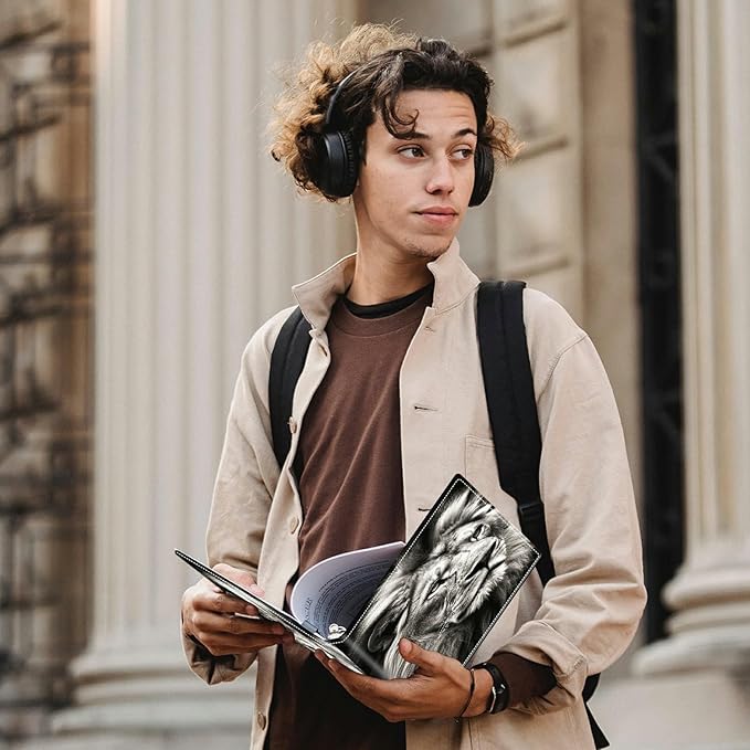 Lion PU Leather Padfolio Clipboard Notepad with Pen Loop and Elastic Strap Interview/Resume Document Organizer for Business School Office