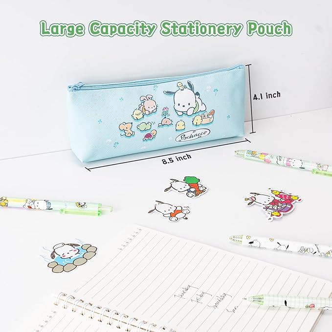 Cute School Supplies Anime Stationery Gift Set Includs Gel Pens, Journal Notebook, 50 Stickers, Pencil Case, Kawaii Stationery Set, Back to School Gift(Green)