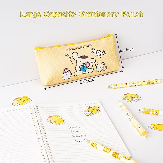 Cute School Supplies Anime Stationery Gift Set Includs Gel Pens, Journal Notebook, 50 Stickers, Pencil Case, Kawaii Stationery Set, Back to School Gift(Yellow)