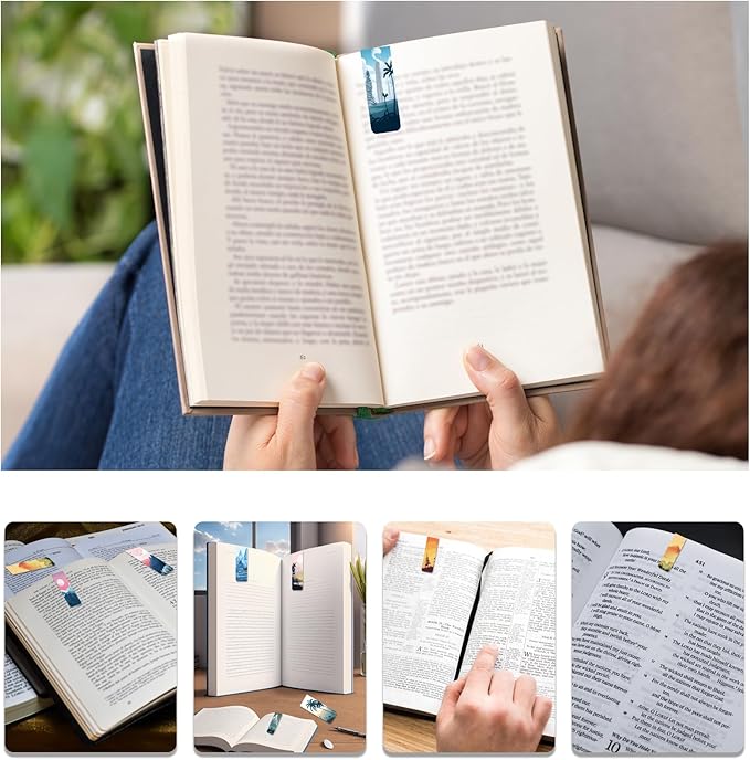 48 Pieces Magnetic Bookmarks Magnet Page Markers - Book Marks for Reading Women & Men with Storage Boxes - Cute Magnet Bookmark Clips for Reading Pleasure（Coconut Trees）