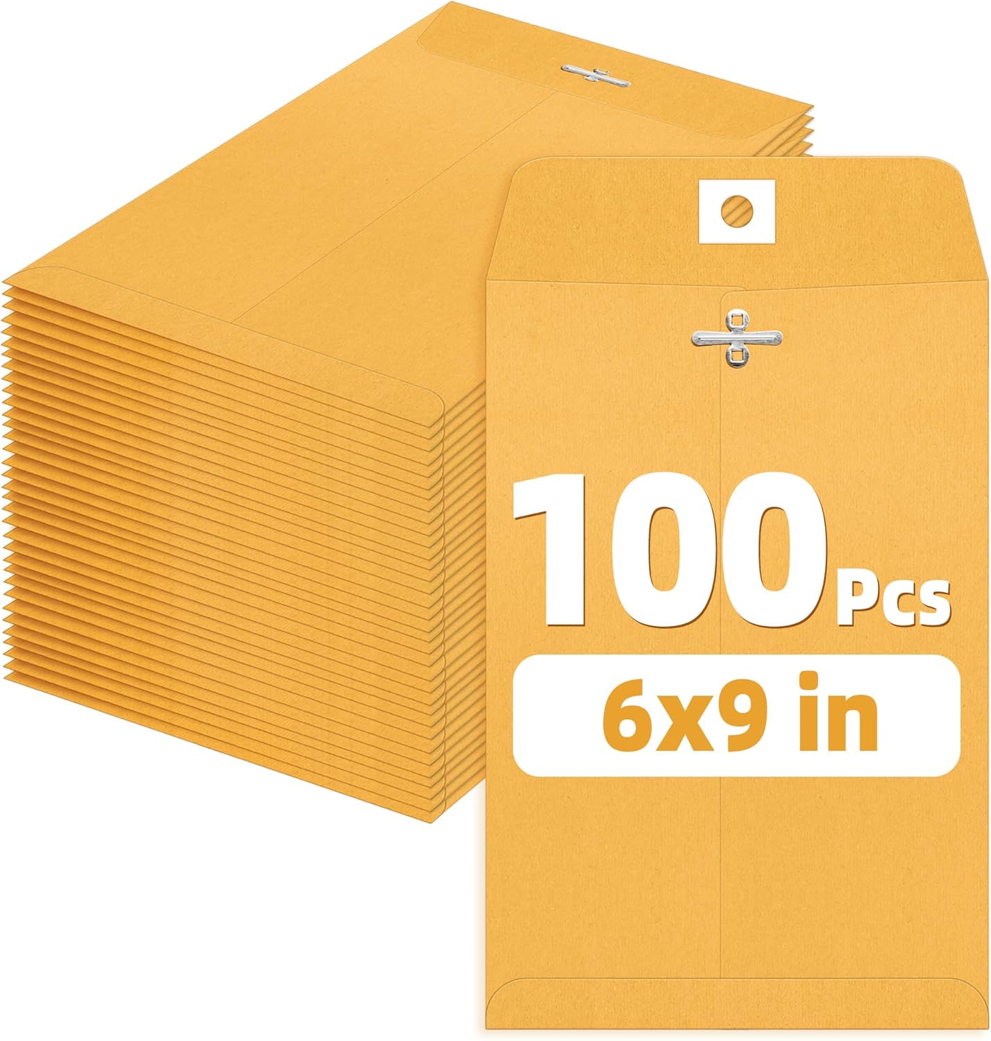 SUNEE 6x9 Clasp Envelopes 100 Count - 6x9 Inch Brown Kraft Envelopes with Clasp Closure – for Home, Office, Business, Legal or School, Great for Filing, Storing or Mailing Documents