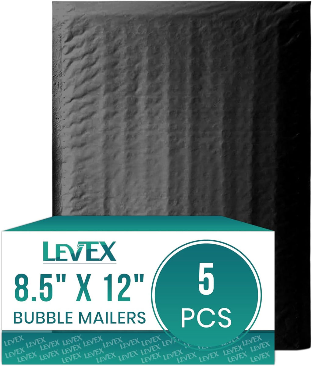 Levex - #2 8.5" x 12" [5 Pack] Black Poly Bubble Mailers, Padded Envelope Mailers, Packing Envelope & Mailing Bags for Shipping