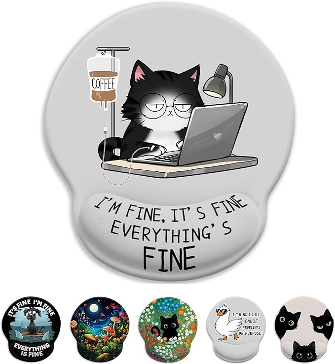 Cat Ergonomic Mouse Pad with Wrist Rest, Gaming Mouse Pad with Wrist Support, Funny Mouse Pads for Desk, Computer Mousepad with Non-Slip Pain Relief PU Base, Cute Office Desk Accessories