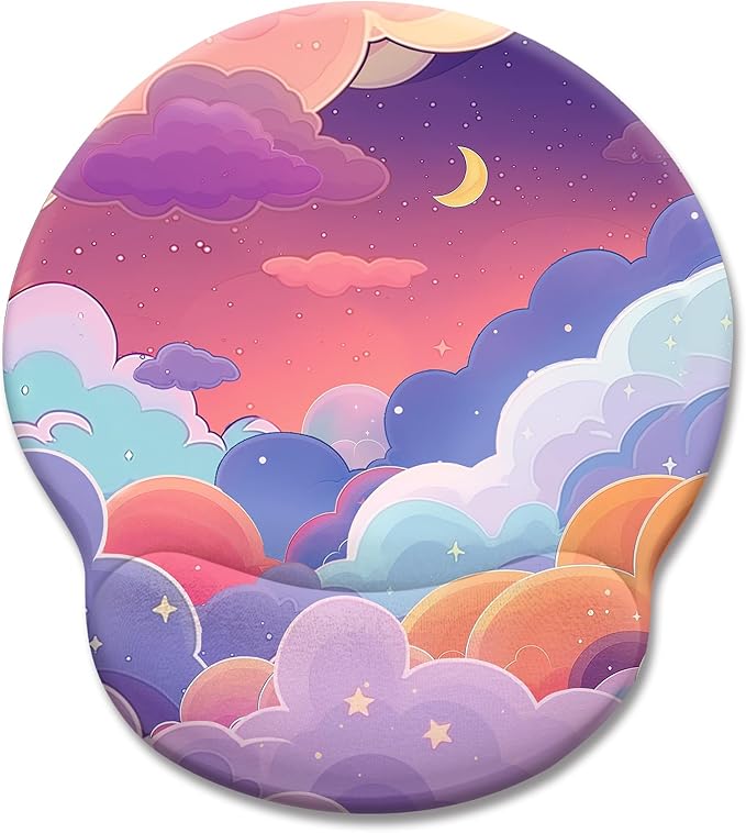 Purple Mouse Pad with Wrist Rest, Cloud Ergonomic Mouse Pad Wrist Support with Non-Slip Pain Relief PU Base, Kawaii Computer Mousepad, Cute Purple Office Desk Accessories Decor Supplies