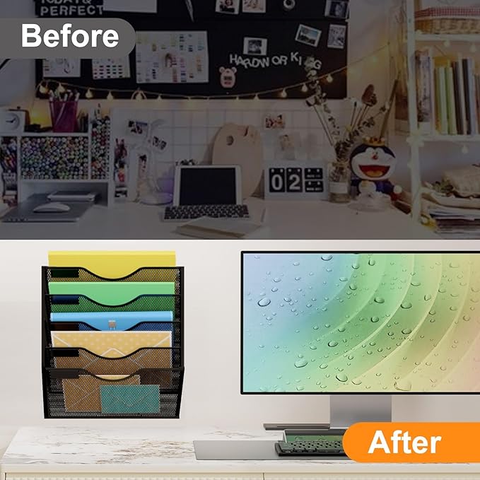 Kuntine.B 5 Pockets Wall File Holder Organizer Office Hanging Magazine Rack Wall File Organizer for Office Home, Black