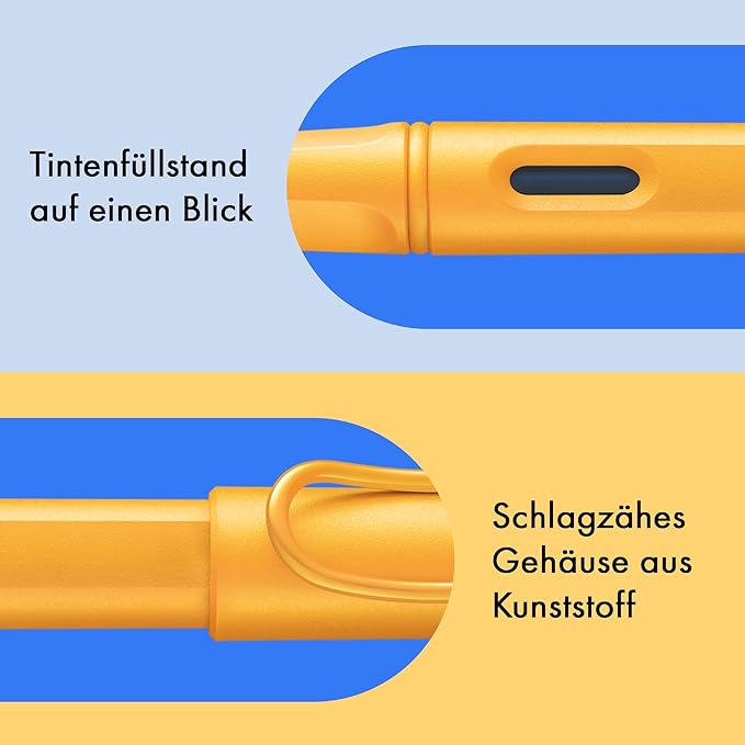 Lamy safari mango Fountain Pen with Ergonomic Grip and Polished Steel Nib in Line Width EF Robust ASA Plastic Includes Ink Cartridge T 10 Blue Right-Handed