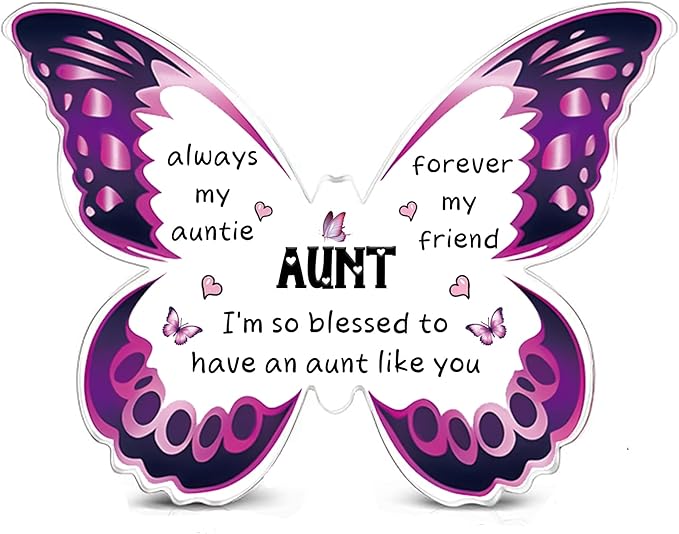 Auntie Gifts for Women Acrylic Plaque Bookmark Set Birthday Gifts for Aunty Personalised Butterfly Keepsake Bookmarker Mothers Day Christmas Gifts from Niece Nephew Always My Aunty Forever My Friend