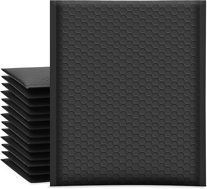 UCGOU Bubble Mailers 8.5x12 Inch Black 25 Pack Usable Size 8.5x11 Poly Padded Envelopes #2 Medium Mailing Opaque Packaging Postal Self Seal Waterproof Boutique Shipping Bags for Clothes Makeup