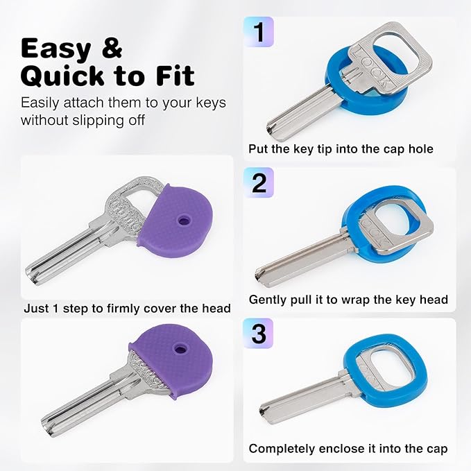 20 Pack Key Color Caps Covers Tags, Soft Rubber Key Identifiers, Plastic Key Toppers for Standard Flat Organization House Key (Not Suitable for Odd-Shaped Keys), 10 Colors, 2 Styles
