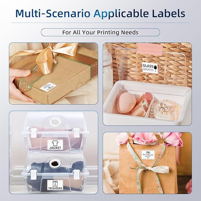 Phomemo Multi-Purpose Self-Adhesive Label for M120/M110/M220/M221/M150/M250 Label Maker,1.57'' x 1.18'' (40x30mm), 230Labels/Roll, for Barcode/Mailing/Logo/Address/Business/Home Tag, Black on White