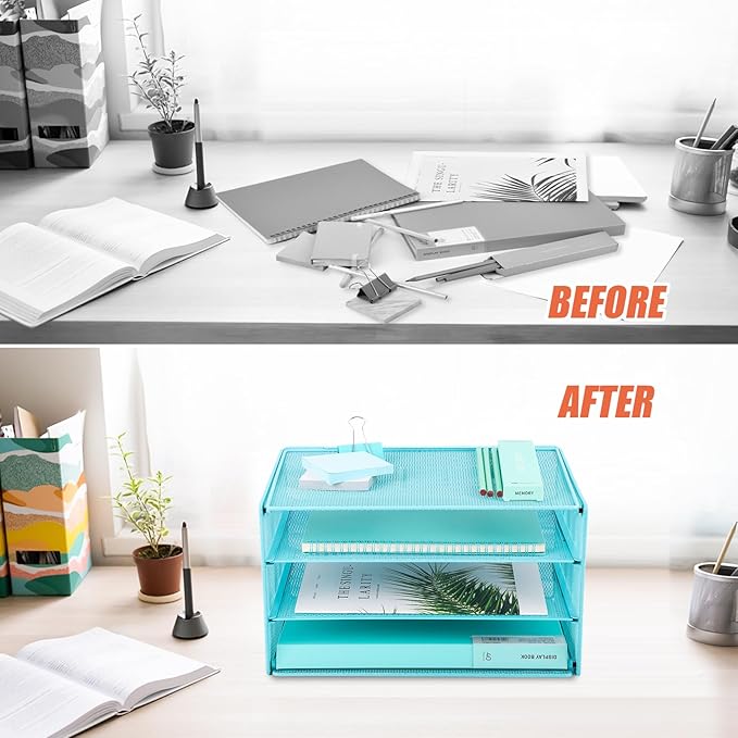 EASEPRES 3 Tier Desk Paper Organizer, Blue