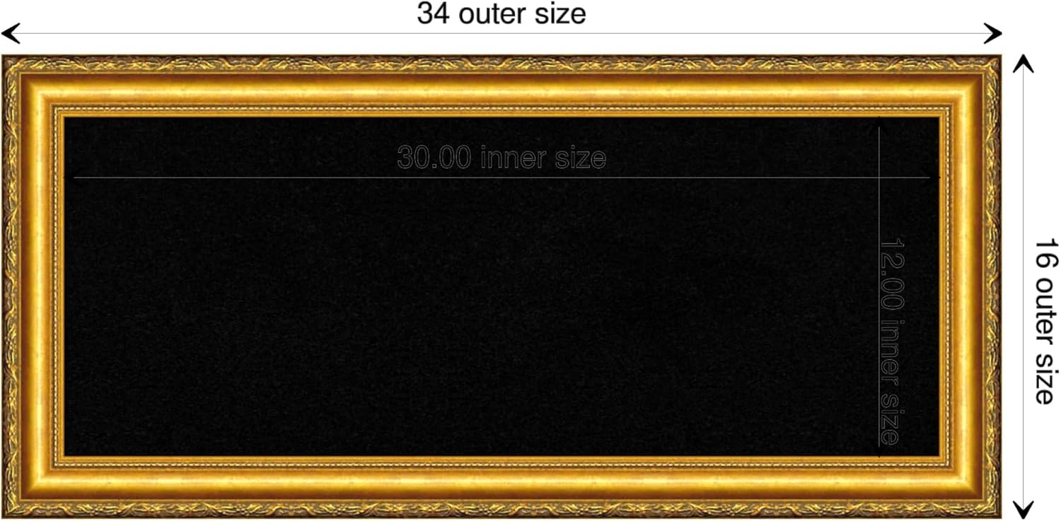 Amanti Art Black Cork Board for Wall, 16x34 Vision Board with Gold Wood Frame, Medium Corkboard Office Decor for Home Organization, Traditional Corkboard Pinboard to display items for home