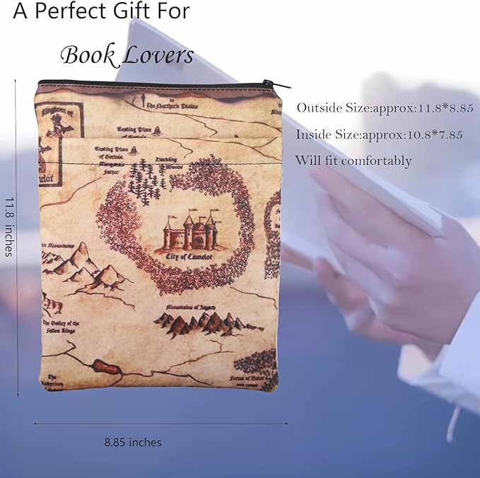 FEELMEM Camelot Map Literary Book Protector King Arthur's Kingdom Camelot World Map Book Sleeve