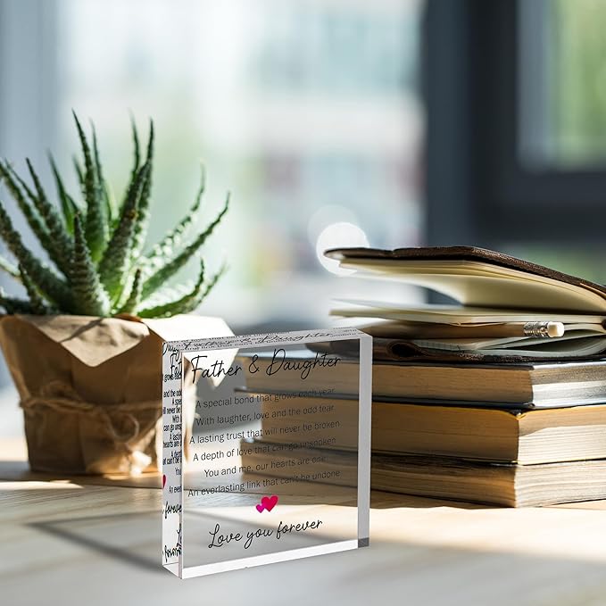 Gifts for Dad from Daughter - Cute Father Daughter Gifts - Perfect Birthday Gifts for Dad, Christmas Gifts for Grandad, Step Dad - Acrylic Block with Sentimental Message