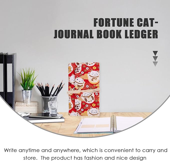 Tofficu A6 Budget Binder Japanese Maneki Neko Lucky Cat 6 Ring Planner Notepads Money Organizer Cotton and Linen Notebook Cover for Cash Bills Coupon Budgeting Expense Saving