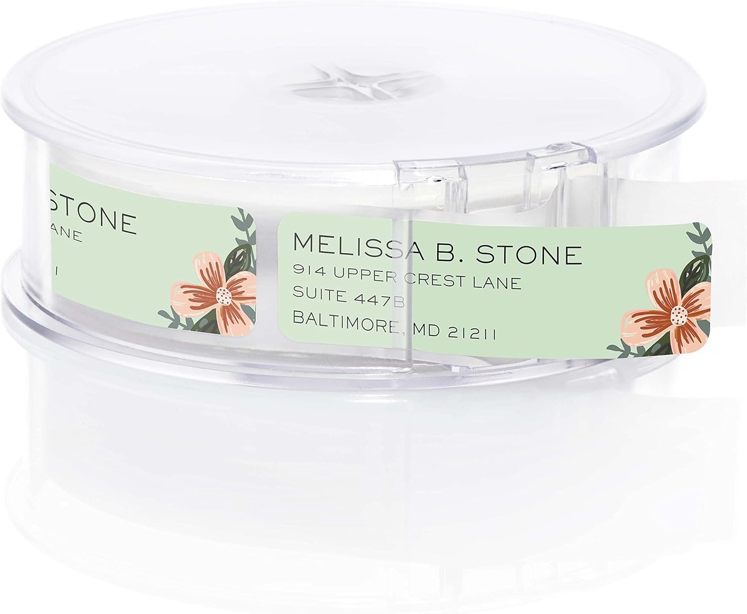 Mint and Pink Floral Rolled Address Labels/Roll of 500 Personalized Return Address Labels/Designer Return Address Stickers in Elegant Plastic Dispenser