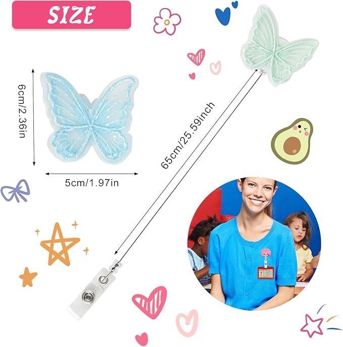 NACHLYNN 8 Pcs Butterfly Felt Retractable Badge Reels Cute Felt Nurse Badge Reel Holders Name ID Accessories with Retractable Cord for Teacher Student Nurses Gifts