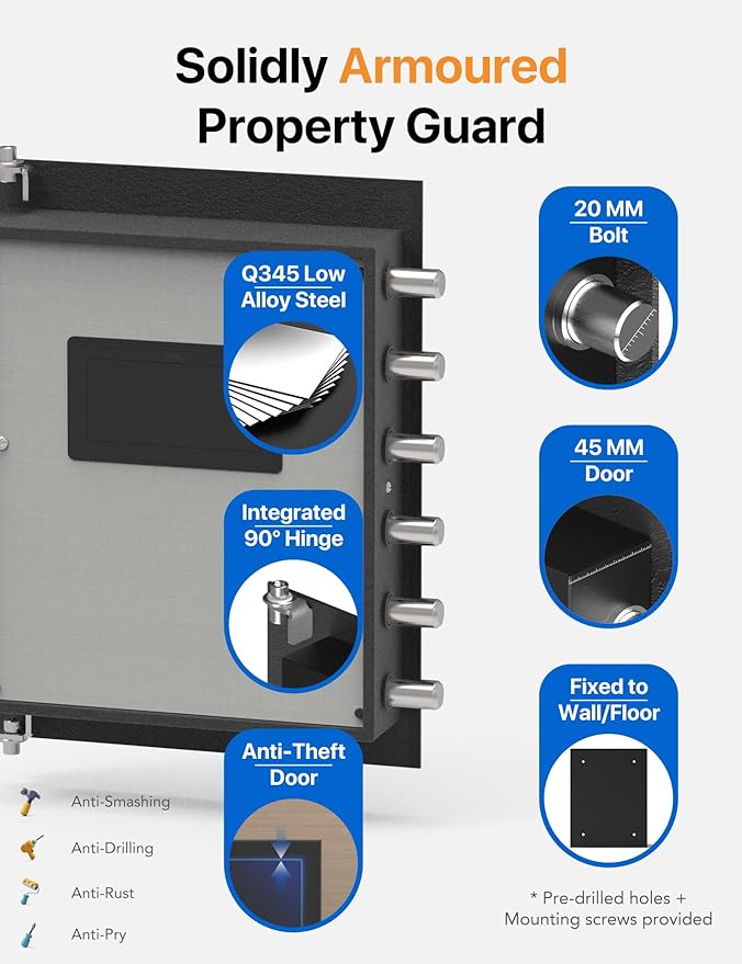 FORFEND Smart Home Safe | WiFi Safe Box App Lock/Alarm | Voice Command, Kidnap Alarm, Tamper Detect, Frozen Mode, Sub Account| Digital Safe Anti Theft