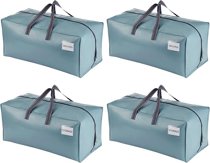 VENO 4 Pack Moving Bags w/Backpack Straps, Moving Boxes & Storage Bins Alternative, Packing Supplies, Camping Accessories Totes, Dorm Room Essentials Storage Bags (Shiny Light Blue, 4 Pack)