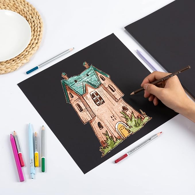 100 Pack Thick Paper Cardstock Blank Heavy Cards Stock for Invitations, Greeting Cards Making, Postcards, Photos, 250GSM Thick Paper (Black, 12x12 inches)