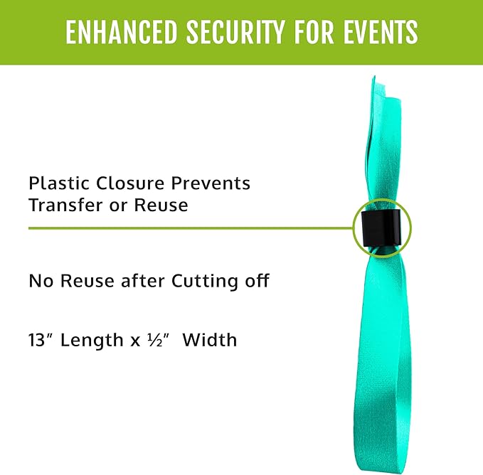 100 WristCo Cloth Event Wristbands - Aqua Fabric Bracelets Wrist Bands for Concerts Festival Admission Party 13 ½” x ½”