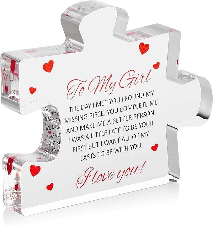 Romantic Gifts for Girlfriend - to My Girl Sentimental Gifts for Women - Engraved Acrylic Block Puzzle - Valentine's Day Gifts for Her for Her - Fiance Birthday Gifts for Women