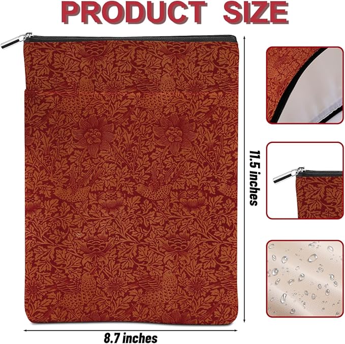 Vintage Flower Bird Book Sleeve Book Lovers Gifts Autumn Style Waterproof Book Cover Book Accessories Book Covers for Paperbacks Book Pouch Book Protector with Front Pocket for Women Girls Book Lover