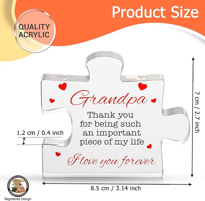 Gifts for Grandpa - Engraved Acrylic Block Puzzle Gift 3.35 x 2.76 inch - Novelty Birthday, Christmas, Valentine's Gifts
