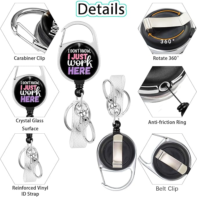 Gctriki Funny Badge Reel Retractable Heavy Duty with 360° Swivel Carabiner Clip, Fun ID Badge Holder Retractable Clip, Cute Nurse Teacher ID Card Holder Retractable Keychain Name Badge Clip