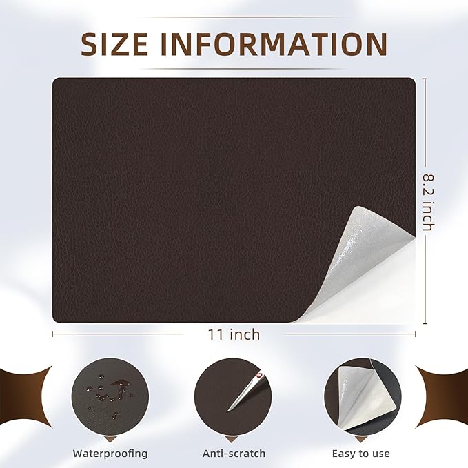 CHEIGHY 2pcs Leather Repair Kit, Self Adhesive Leather Repair Patch for Furniture 8.2X11 inch Vinyl Repair Kit for Couches Car Seats, Sofa, Office Chair, Belt, Jackets (Dark Coffee)