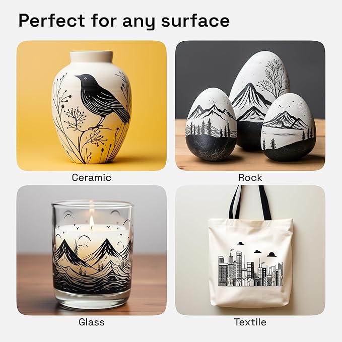 ARTISTRO 5 Black Acrylic Paint Pens, Acrylic Paint Markers Different Tip, Fabric Markers for Textile, Canvas, Rock, Glass, Wood, Paper, DYI, Pens for Kids and Adults