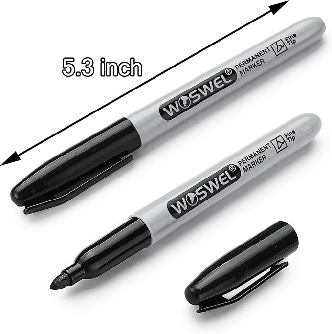 Permanent Markers Bulk, 50 Pack, Black Permanent Marker Pens, Fine Tip, Waterproof, Quick Drying, Smooth Writing, Used on Glass Metal Stone Paper Most Surfaces, Office School Supplies