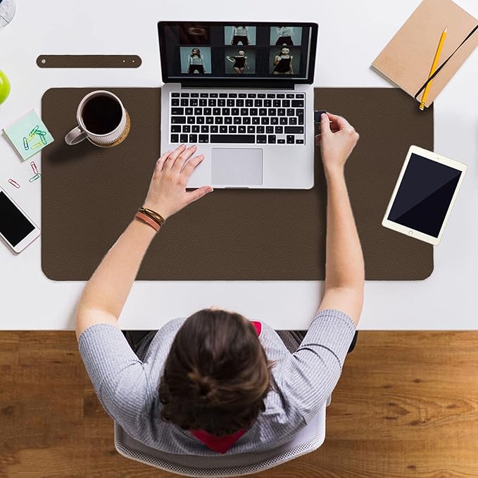 ‎Boutilon Leather Desk Pad 35"x 17" Non-Slip Mouse Pad,Office Desk Mat,Waterprooft PU Leather Desk Blotter,Desk Pad Protector,Desk Writing Pad for Home Office Decor (L-Coffee,35"x 17")