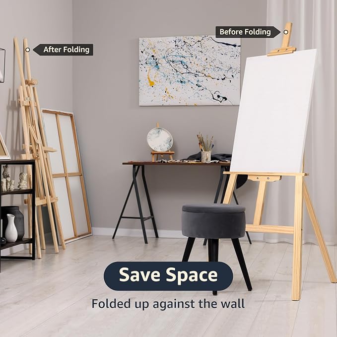 Nian Feng Wooden Easel for Painting, Large Floor Painting Stand for Adjnstable Height and Folding, 59-Inch, for Canvas Wedding Sign Poster, Art Easel for Adults and Teens (Natural)