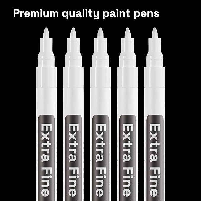 ARTISTRO 5 White Paint Pen for Rock Painting, Stone, Ceramic, Glass, Wood, Tire, Fabric, Metal, Canvas. Set of 5 Acrylic Paint White Marker Water-based Extra-fine Tip