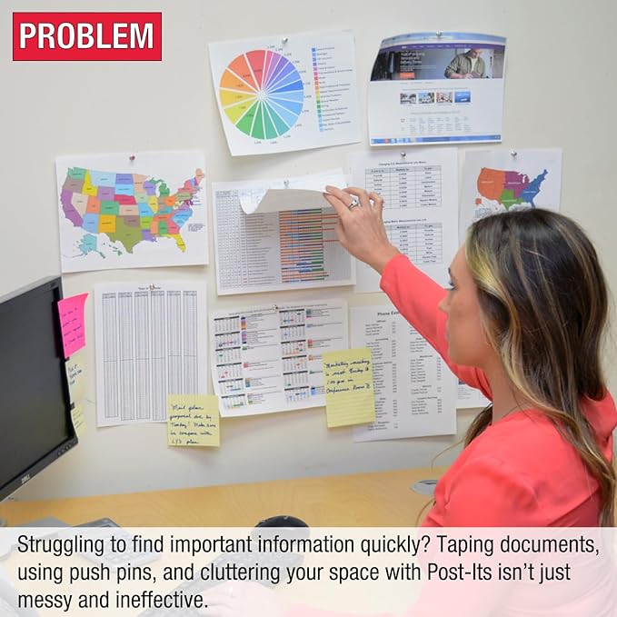 Ultimate Office AdjustaView 10-Pocket Wall Reference Organizer with Easy-Load Pockets and Mounting Screws, Black Pockets