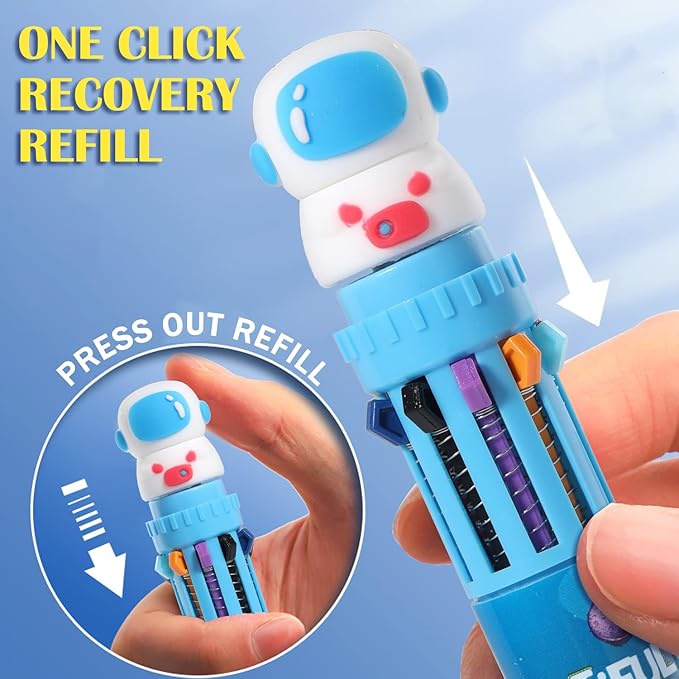 Multicolor Ballpoint Pen 0.7 mm, 10-in-1 Colored Pens Fine Point Retractable Cartoon Space Ballpoint Pens for Office School Supplies Students Kids Gifts, 6 Pack